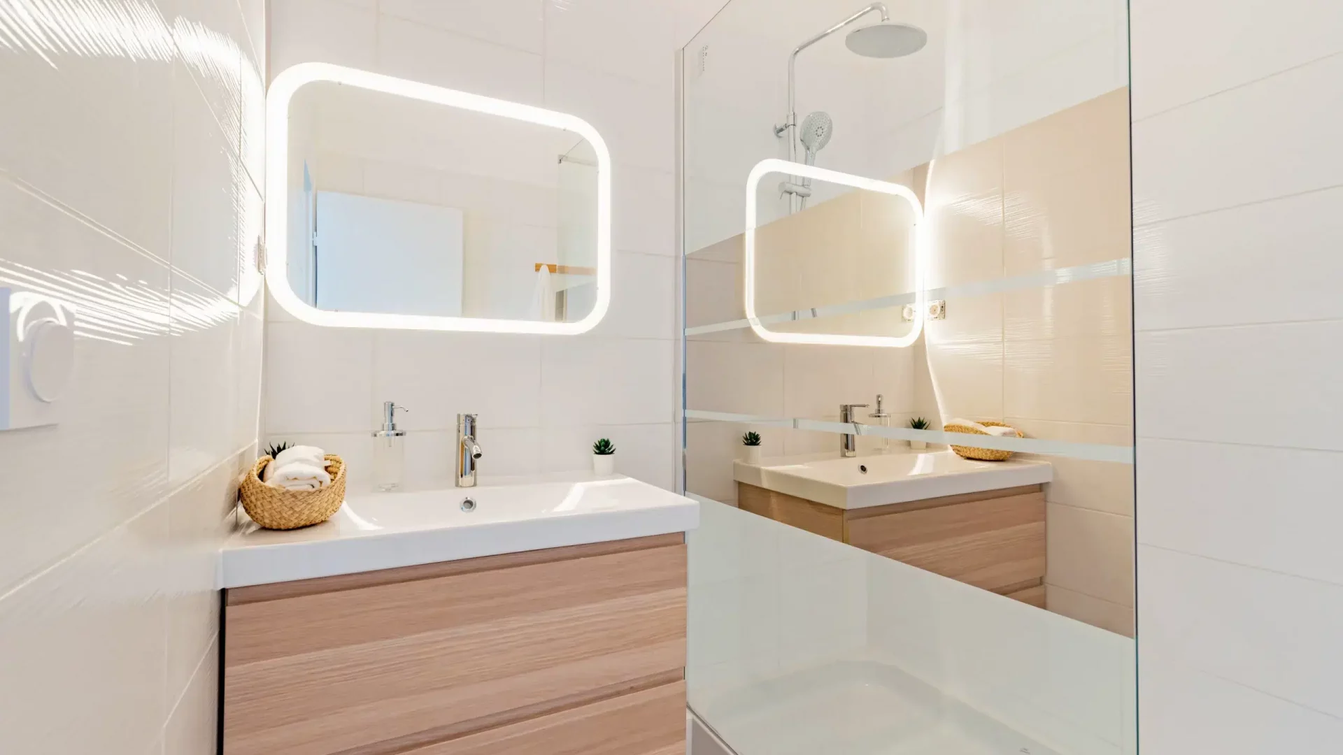 Salle de bain pratique avec une douche tropicale en coliving à Montpellier